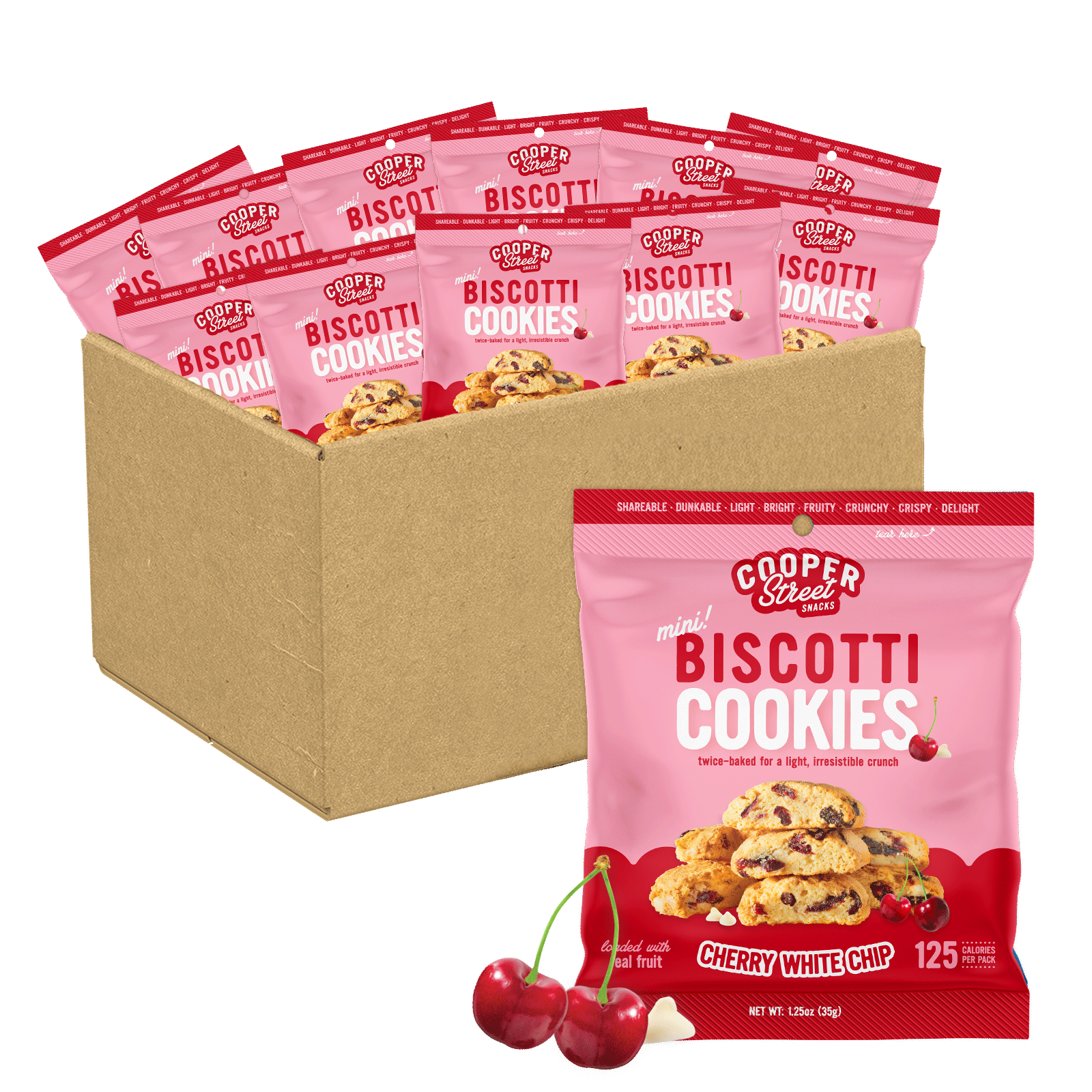 Cherry White Chip Biscotti Cookies | Cooper Street Snacks
